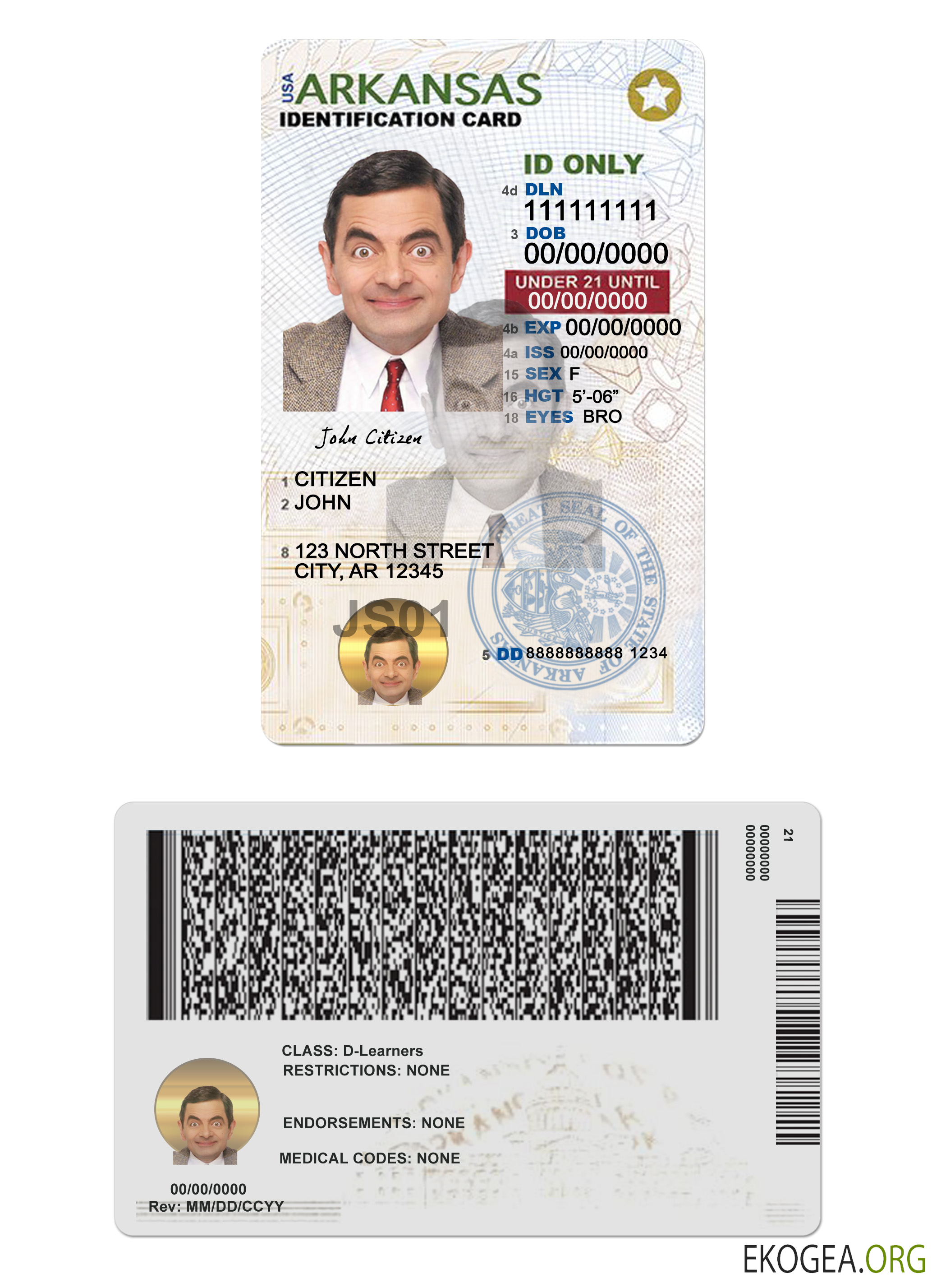 Carte d'identité USA Arkansas pour les moins de 21 ans